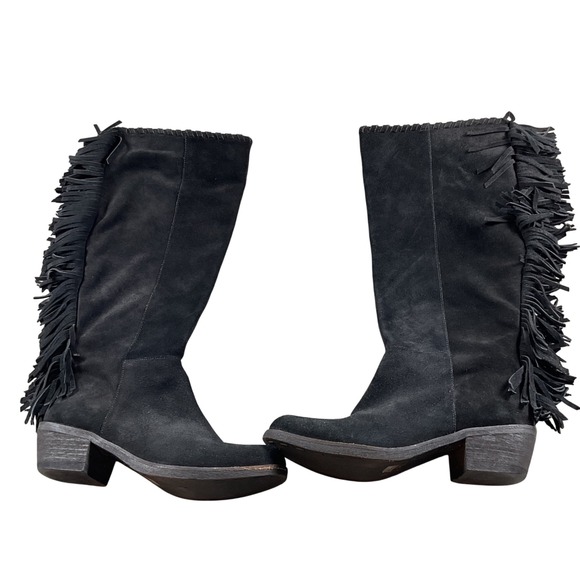 Reba Black Suede Leather Fringe‎ Knee High Western Cowgirl Boots Size 8M - Picture 3 of 5